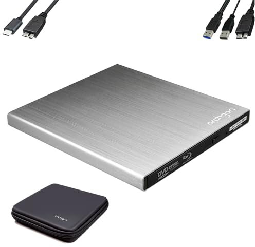 Archgon, Star UHD Externer 4K-Ultra HD BD DVD Player, Blu-ray BDXL Brenner extern für PC, Mac Laptop USB 3.0 / -C, M-Disk, Schutzbox, externes CD, BluRay Laufwerk, Alu Silber