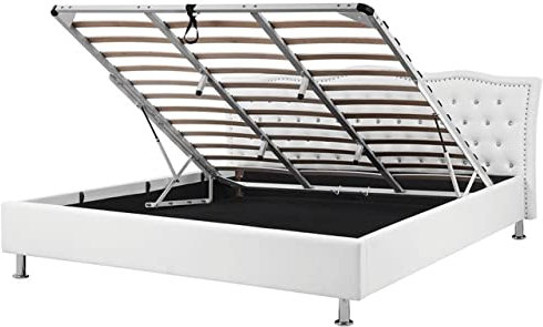 Glamouröses Bett weiß mit Bettkasten Kunstleder hochklappbar 180 x 200 cm Metz