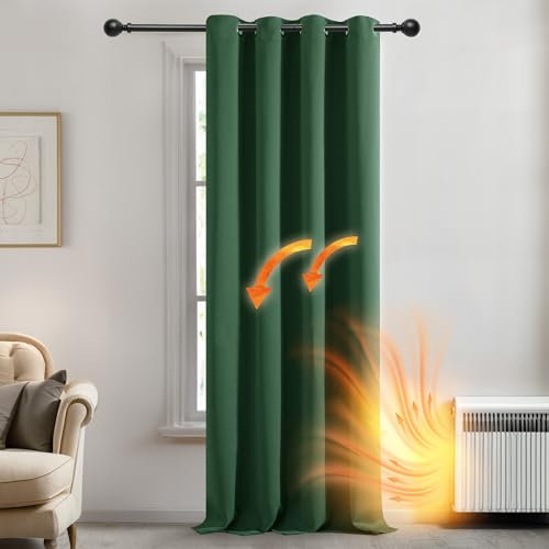 Deconovo Verdunkelungsgardinen mit Ösen Blickdichte Dicke Thermogardine Kälteschutz warm Hitzeschutz, 242x132 cm(HöhexBreite), Waldgrün, 1 Stück