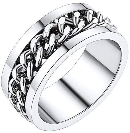PROSTEEL Herren drehbarer Ring Punk Stil Bandring mit Kette Inlay Größe 59 Edelstahl Spinner Ring Hip Hop Biker Ring für Jungen Männer trendiger Schmuck Accessoire für Party