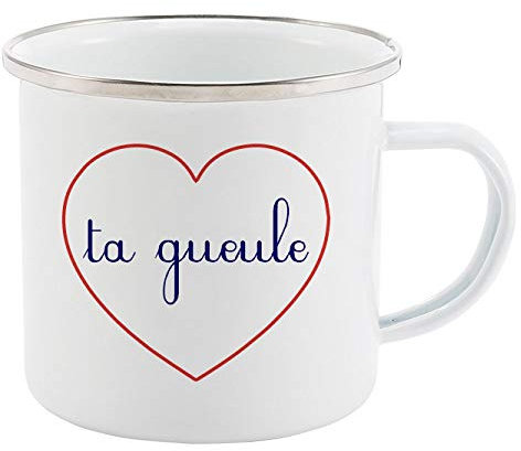 Mug Tasse Rétro en métal émaillé imprimé citation Coeur Ta gueule 2390