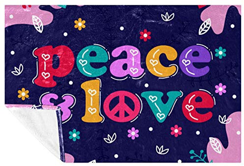 BestIdeas Decke mit Peace-and-Love-Motiv, weich, warm, gemütlich, Überwurf für Bett, Couch, Sofa, Picknick, Camping, Strand, 150 x 100 cm