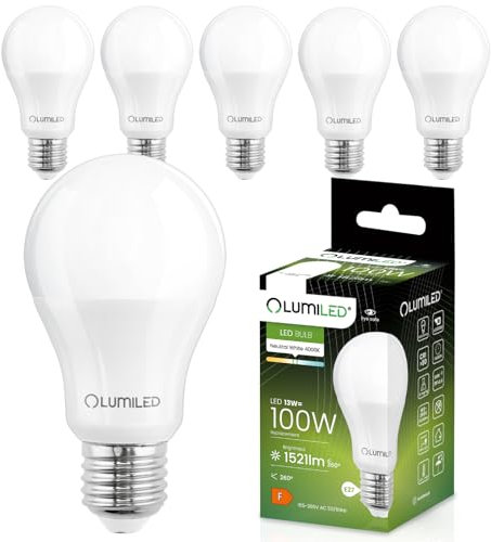 Lumiled A60 E27 LED Lampen 13W (ersetzt 100W) 1521 Lumen Leuchtmittel, 4000K Neutralweiß Birnen Lampen, Nicht Dimmbar, 260° Grad Strahlwinkel Glühbirne 6er-Pack Energiesparlampe Tropfen
