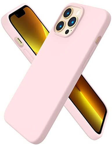 ORNARTO Custodia Compatibile con iPhone 13 Pro Max Cover 6,7”, Protezione Completa Cover Sottile in Silicone Liquido in Gomma Gel Morbida con Fodera in Microfibra 6,7 pollici-Rosa Creta