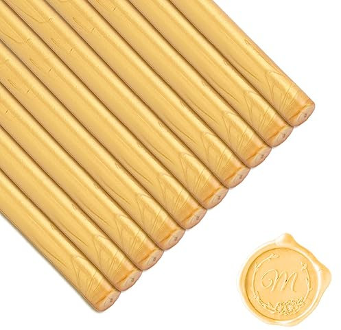 Tissting 10Pcs Envelope Sealing Wax, Glue Gun Sealing Wax Sticks, Flexible Hot Seal Sticks for Retro Stamp Letter and Gift Wrapping(Gold)