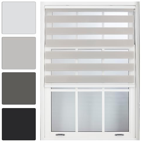 FURNISHED Day and Night Roller Blinds - Zebra Blind Dim or Translucent Vision Roller Shades for Windows and Doors - Dual Layer Fabric, Grey, 175W x 165H cm