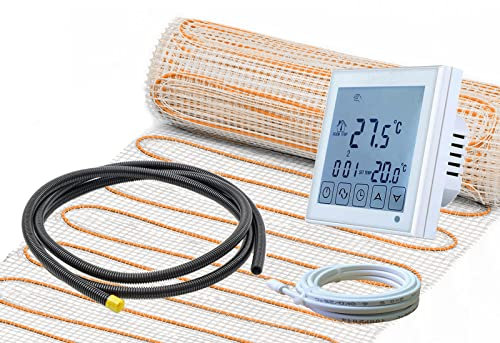 Extra starke elektrische Fußbodenheizung UltraPro für Fliesen 200 W/m² Komplett-Set mit Thermostat RT-60 Wlan weiß (5 m² - 0,5 x 10 m)