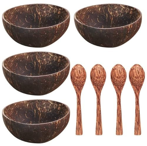 LIUXIN 12–15 cm natürliches Kokosnuss-Schalen-Löffel-Geschirr-Set für Küchenartikel, Utensilien, Holzdesign, Esszimmer, Salat, Heimgeschirr