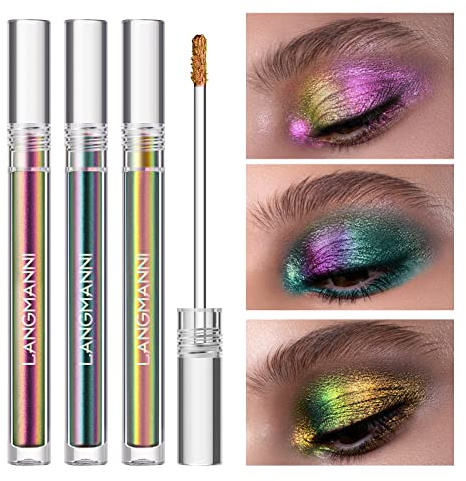 Jolilab Metallic Liquid Chameleon Eyeshadow, Multi-Dimensional Eye Looks, Long-lasting Holographic Glitter Multichrome Eyeshadows Makeup (#Peacock+Wonder+Ember)