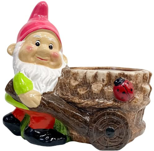 Rammento 20cm Novelty Pink Hat Gnome Planter, Clay | Freestanding Garden Flower Pot, Succulent Planter | Kitchen Herb Planter Indoor/Outdoor Ornament | Quirky Plant Pot Holder, Home & Garden Décor