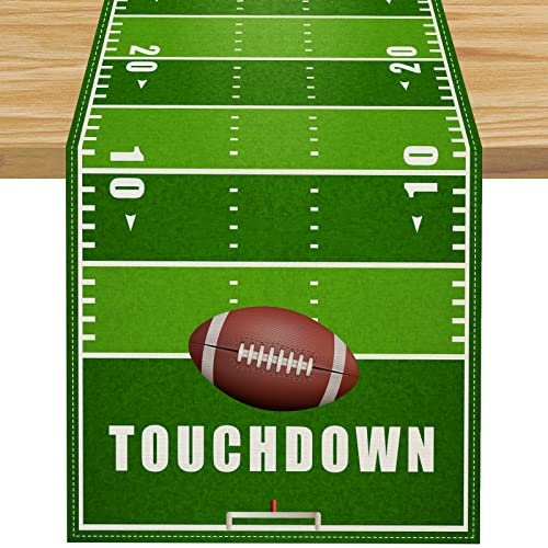 FARMNALL Tischläufer, Motiv: American Football, Touch-Down-Dekor, Go-Team-Tischdecke, Spielzeit-Dekorationen und Zubehör für Zuhause, Büro, Esszimmer, 33 x 183 cm
