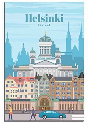 Vintage Reiseposter Finnland Helsinki Leinwand Wandkunst Poster Dekor Malerei Poster