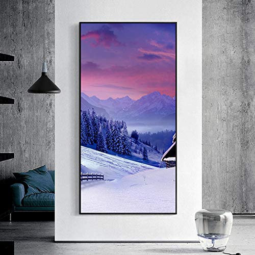 LINKGIN Home Leinwand Wandkunst Schneeberg unter Sonnenuntergang Leuchten Bild Foto Großformat Wohnzimmer Dekorationen Gemälde 100x50cm rahmenlos