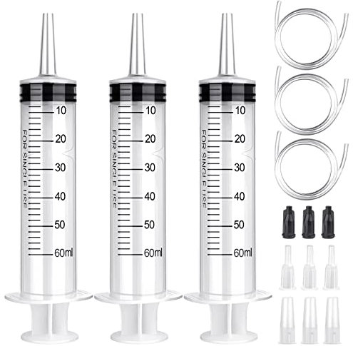 60ml Spritze mit Schlauch, 3 Stück wiederverwendbare Spritzen 60ml (50ml) Set, Spritze ohne Nadel für wissenschaftliche Labore, Gartenbewässerung, Industrie