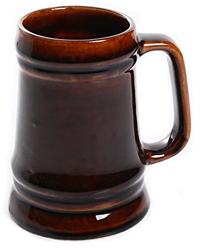 Bierkrug Maßkrug aus Keramik 0,5L Steinkrug für Bier Wein Getränke Glas Krug Braun Steingut (1)