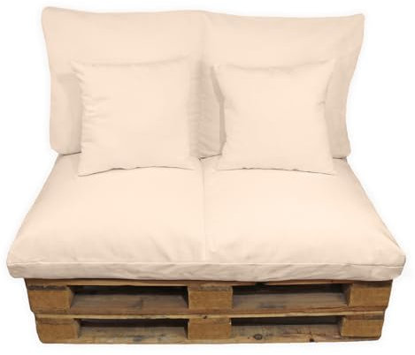 Acomoda Textil – Cojines Sofá Palets 2 Plazas Desenfundable y Lavable 120x80cm. Conjunto 4 Piezas Mullido de Tela para Hogar, Jardín y Terraza. NO Incluye PALETS. (Beige)