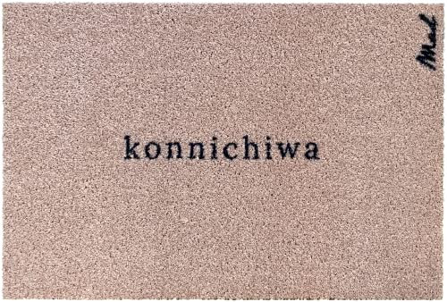 Mad about Mats Fußmatte Aya, Türvorleger, Schmutzfangteppich, Outdoor & Indoor, mit Spruch Konnichiwa, japanisch, Japan, rutschfest, waschbar, pflegeleicht, Beige, 50 x 75 cm