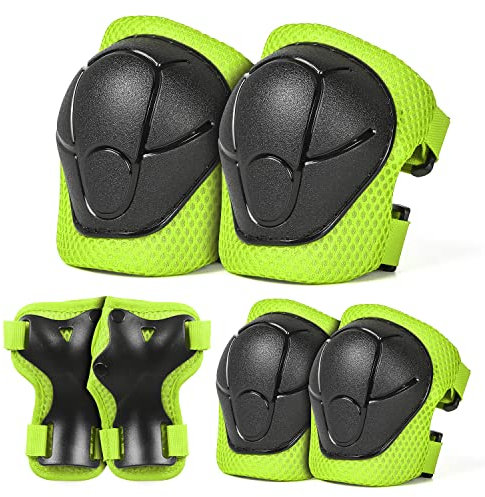 VICTGOAL Kit de Protección para Niños, 6 Piezas Ajustables Rodilleras Coderas y Muñecas, Adecuado para 3-8 Años para Monopatín, Patinaje, Scooter, Bicicleta y Otros Deportes (S: 3-8 años, Verde)