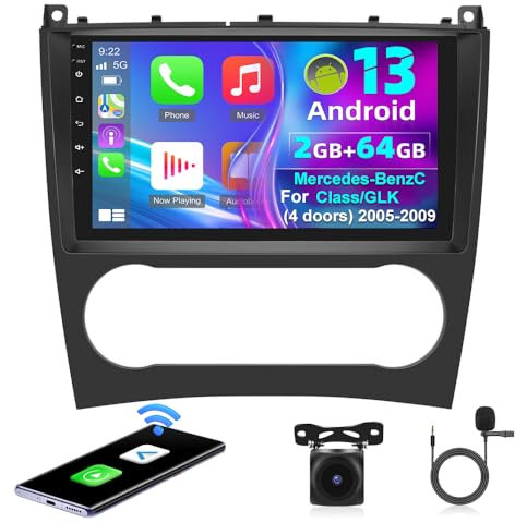 Autoradio für Mercedes Benz C Klasse W203 W209 C180 C200 2005-2009 [2G+64G] 9 Zoll Android Touchscreen Autoradio, kabelloses Apple Carplay/Android Auto / 1080P / WiFi + AHD Rückfahrkamera