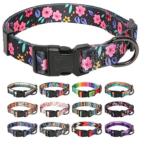 HEELE Hundehalsband, Hunde Halsband für Welpen Kleine Mittlere Große Hunde, Gemustertes Hundehalsbänder Verstellbares, Komfort, Robustem HundeHalsband, Blumen, S