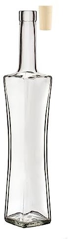 lilawelt24 0,5 L Leere Glasflasche Zum Befüllen + Korken | Likörflasche |Essig-Öl Flasche| Schnapsflasche |Karaffe Weinflasche (Glas)