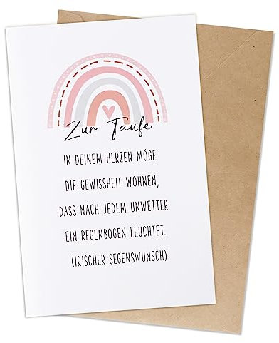COLOFALLA Karte zur Taufe Mädchen Taufkarte Mädchen Taufe Karte Regenbogen Glückwunschkarte Taufe Baby Taufe Karte Pink mit Spruch mit Umschlag für Kind Geschenk (Junge)
