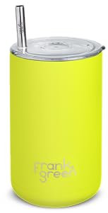 frank green Reusable Iced Coffee Cup with Straw, 3-in-1 Insulated Drink Holder with Double Wall Vacuum, Ceramic Lined Tumbler with Straw and Lid - Neon Yellow 15oz/425ml