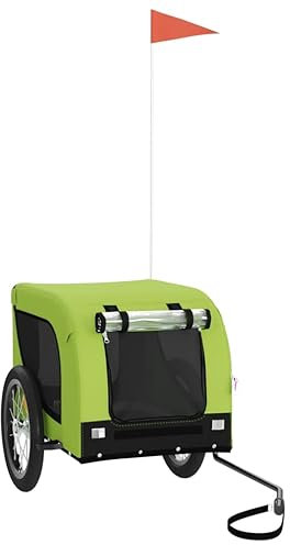 vidaXL Fahrradanhänger für Hunde, Hundeanhänger mit Reflektoren Flagge, Hundetransporter Maximale Belastbarkeit 45kg, Grün Schwarz Oxford-Gewebe Eisen
