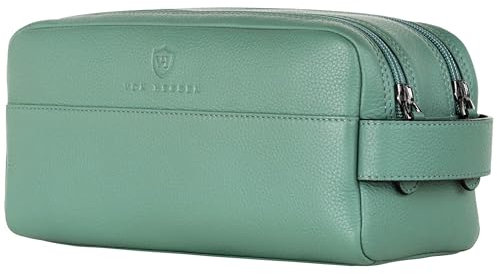 VON HEESEN Kulturbeutel Leder Kulturtasche für Herren & Damen - Echtleder Necessaire ideal zum Reisen - Waschtasche und Kosmetiktasche mit Zwei Hauptfächern türkis, groß