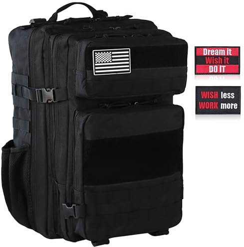GABITO Militär-Rucksack, 25 l/45 l, für Wandern, Crossfit, Reisen, Fitnessstudio, Camping und den täglichen Gebrauch. Wasserdicht, robust, bequem und verstellbar, mehrere Taschen., 45 l, Militär oder