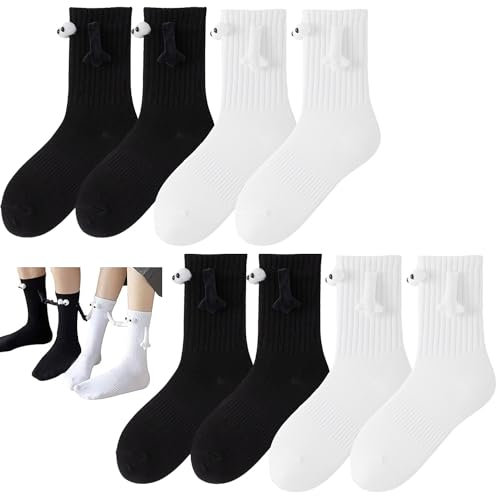SALADOCY 4 Paar Magnetische Lustige Socken, Gaming Socken Geschenke, Geschenk für Herren & Damen