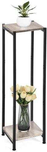 Dipion Extra hoher Pflanzenständer für den Innenbereich, 101,6 cm, 2-stöckig, Metall-Pflanzenständer mit robustem Holz, Greige und Schwarz