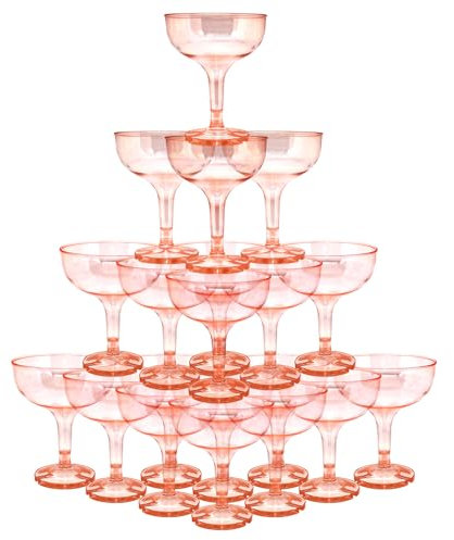 KYAPCK 50 Pcs Plastic Champagne Coupe Glasses for Parties, 5 oz Disposable Champagne Glasses Unbreakable Acrylic Martini Glasses (Red), 50P0.65 BLUE