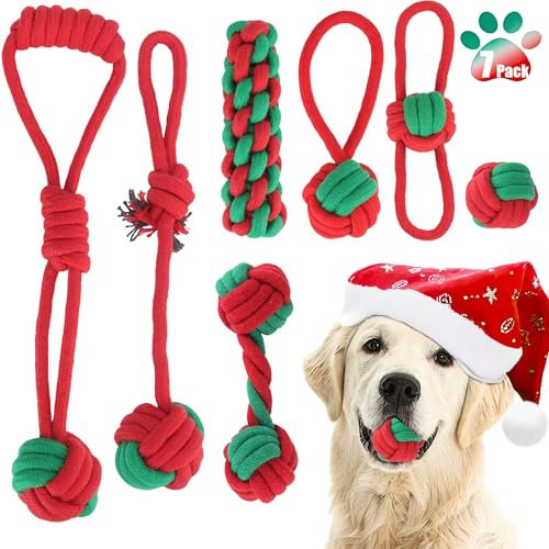Weocar 7 Pack Christmas Dog Toys, Puppy Dog Rope Toys for Small Dogs, Puppy Teething Rope for Teeth Cleaning and Chewing, Keep The Dog from Being Bored