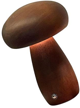 Pilzlampe aus Holz, 3 Farben, dimmbar, Pilz-Nachttischlampe, Nachttischlampe mit Touch-Schalter, 3 W, Schreibtischlampe, USB-Aufladung für Schlafzimmer, Heimdekoration (Braun, L)