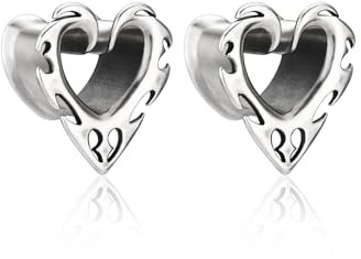 AllerPierce Ohr Tunnel 10mm Silber Flesh Plug 2 stücke Herz Hohl Ohr Gestreckte Expander aus Kupfer Punk Ohrpiercing Herren Damen