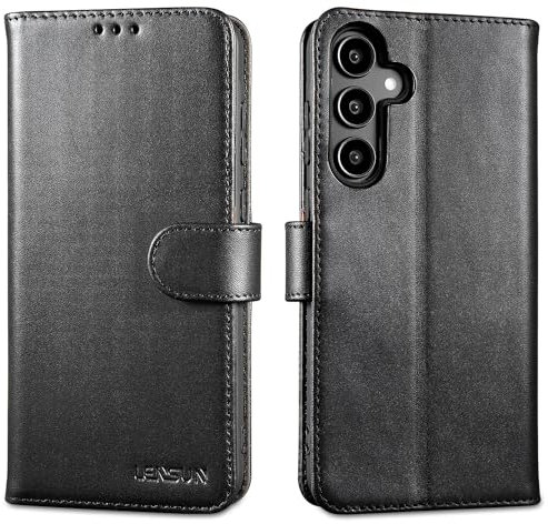 Lensun Cover per Samsung Galaxy A55 5G, Custodia in Vera Pelle [Blocco RFID] Libro con Portafoglio Chiusura Magnetico Flip Custodie Cuoio per Samsung Galaxy A55 – Nero