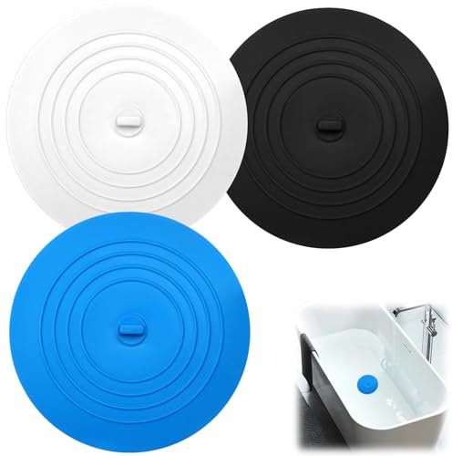3 Piezas Tapón de Drenaje de Silicona, Tapon Bañera Universal de 15 cm, Tapa Desague Ducha Antiolor de Fácil Adsorción, Tapa Silicona Ducha para Cocina, Baño, Alcantarillado, Negro, Blanco, Azul