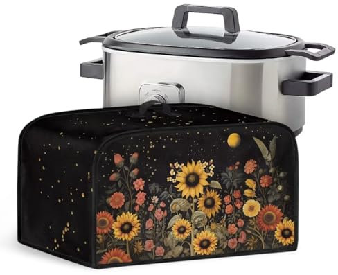 NETILGEN Slow Cooker Staubschutz, elektrisch, oval, kompatibel mit den meisten Standard-Töpfen, schmutzabweisend, waschbar, 43,2 x 27,7 x 24,8 cm (L x B x H), Sonnenblume Floral Moon Night