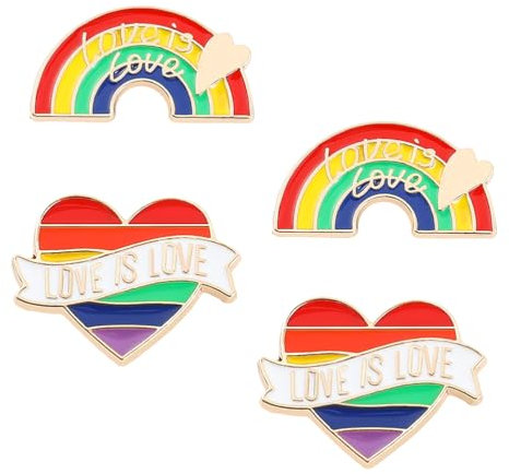 4 Stück Regenbogen Stolz Herz Gestalten Abzeichen Brosche Emaille Anstecknadel,Regenbogen-Stil,Zwei Stile