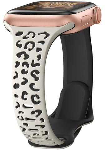 Dünne Leoparden-Gravur Armband Kompatibel mit Apple Watch Armband 41mm 40mm 45mm 44mm 38mm 42mm für Damen, Zweifarbiges Weiches Silikon Sport Armbänder für iWatch SE Ultra2 Series 9 8 7 6 5 4 3 2 1