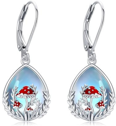 Pilz Ohrringe S925 Sterling Silber Pilz Dangle Ohrstecker Mondstein Pilz Schmuck für Frauen weibliche Liebhaber