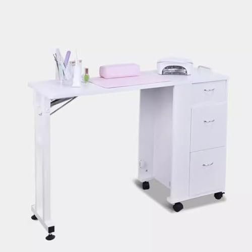 KK-GGL Portable Manicure Table with Drawers, Rolling Nail Workstation Desk, Foldable Salon Spa Nail Table Station with Cabinet, Nail Makeup Desk, Nail Desk for Nail Tech, Mobile Nail Art Workstation