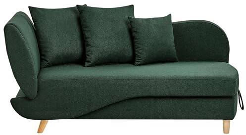 Beliani Chaiselongue Leinenoptik grün linksseitig mit Stauraum Kissen modern Meri II