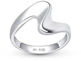 Amberta 925 Sterling Silber Wellenring Damen | Wellen Ring 925 Silber | Gewellter Ring Silber | Stapelringe Damen: Daumenring Silber Ring Grösse 51.2