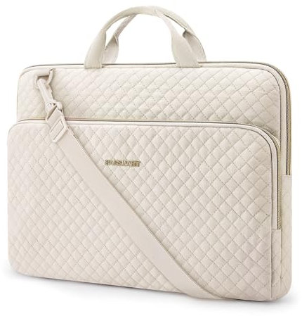 bagsmart Laptop Sleeve Carrying Case with Pocket, Computer Protective Cover for MacBook Air 2025 ASUS Lenovo HP Notebooks (Beige, 15.6 Inch - With Strap)
