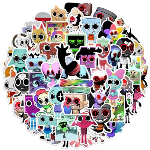 50 Dandys Stickers with 2 Dandy Keychain Dandys Worlds Figure Vinyl Waterproof DIY Sticker Decals for Party, Water Bottle Scrapbook Laptop Skateboard Computer for Teens Fans