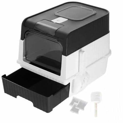 Hidden Cat Litter Box with Hood, Self-Cleaning Pan Drawer, Spacious for Large Cats, Anti-Tracking, Anti-Leaking (Black)