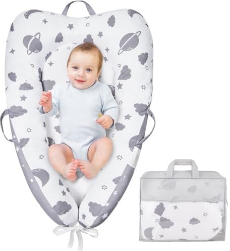 Lilian&Gema Baby Nest Nestchen Baby Komfort und Weichheit, Babynestchen Zweiseitig Babynest Nestchen für Neugeborene mit Aufbewahrungstasche Tragbar, Multifunktionale Kuschelnest Babynest Grau