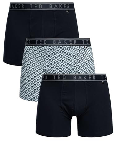 Ted Baker Mens 3-pack Cotton Boxer Briefs, Navy Ounslo/Palm Geo/Navy, L UK